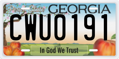 GA license plate CWU0191