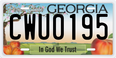 GA license plate CWU0195