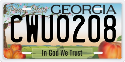 GA license plate CWU0208