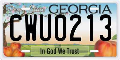 GA license plate CWU0213