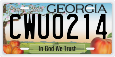 GA license plate CWU0214