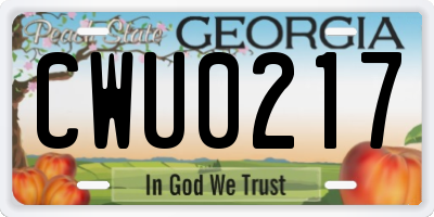 GA license plate CWU0217