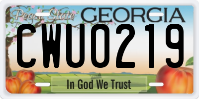 GA license plate CWU0219