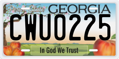 GA license plate CWU0225