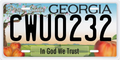GA license plate CWU0232