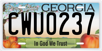 GA license plate CWU0237