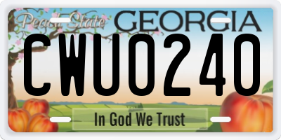 GA license plate CWU0240