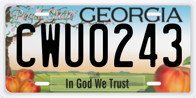 GA license plate CWU0243