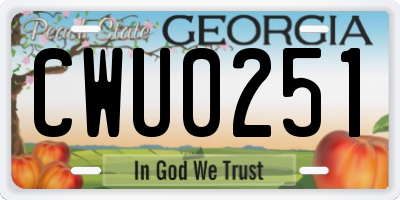 GA license plate CWU0251
