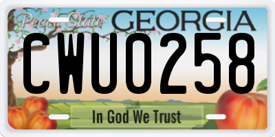 GA license plate CWU0258