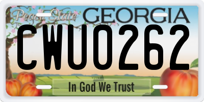 GA license plate CWU0262