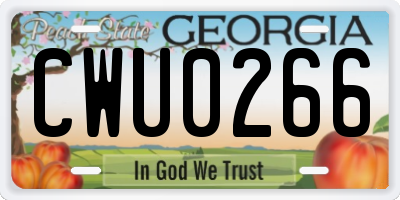 GA license plate CWU0266