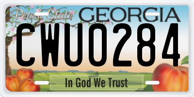 GA license plate CWU0284