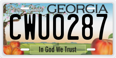 GA license plate CWU0287