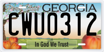 GA license plate CWU0312