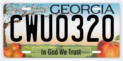 GA license plate CWU0320