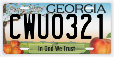 GA license plate CWU0321