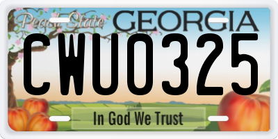 GA license plate CWU0325