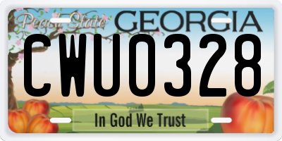 GA license plate CWU0328