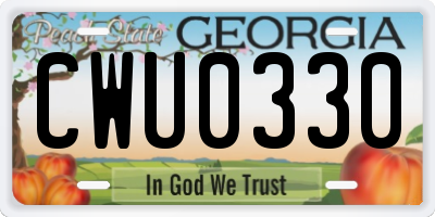 GA license plate CWU0330