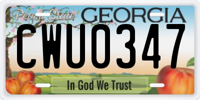 GA license plate CWU0347