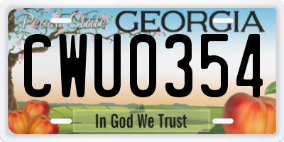 GA license plate CWU0354