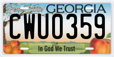 GA license plate CWU0359