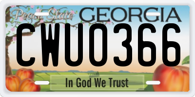 GA license plate CWU0366