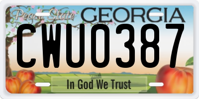 GA license plate CWU0387