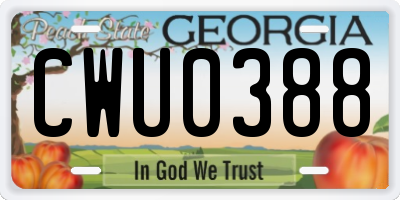 GA license plate CWU0388