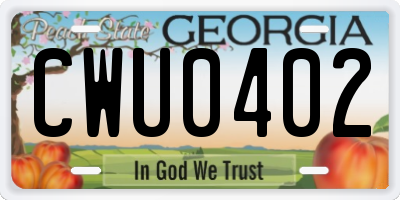 GA license plate CWU0402