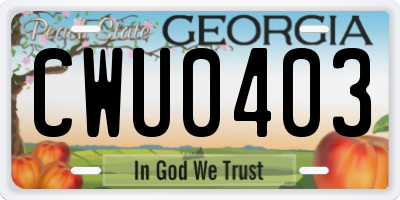 GA license plate CWU0403