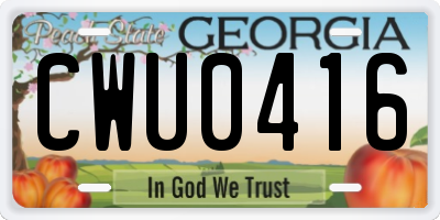GA license plate CWU0416