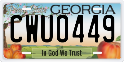 GA license plate CWU0449