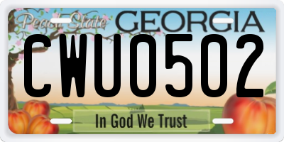 GA license plate CWU0502