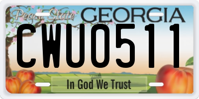 GA license plate CWU0511