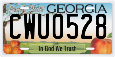 GA license plate CWU0528