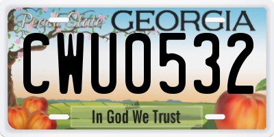 GA license plate CWU0532