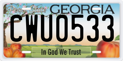 GA license plate CWU0533
