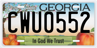 GA license plate CWU0552