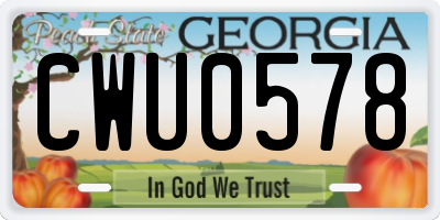 GA license plate CWU0578