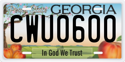 GA license plate CWU0600
