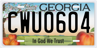 GA license plate CWU0604