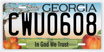 GA license plate CWU0608