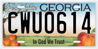 GA license plate CWU0614