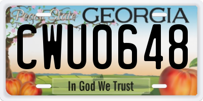 GA license plate CWU0648
