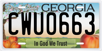 GA license plate CWU0663