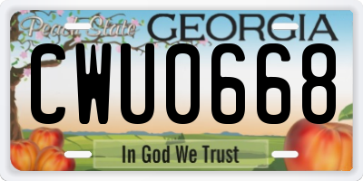 GA license plate CWU0668
