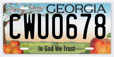 GA license plate CWU0678