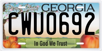 GA license plate CWU0692
